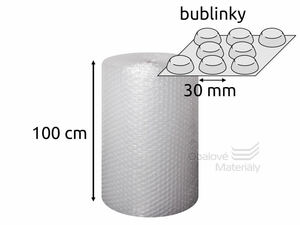 Bublinková fólie - velké bubliny, průměr 3 cm, role 100cm*50m