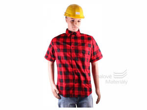 Pracovní košile flanelová s krátkým rukávem, červeno-černá