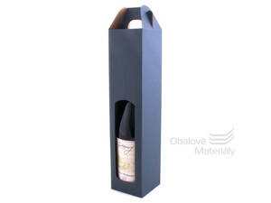 Kartonová krabice na víno - 1 láhev 0,75 l, modrá, s okénkem
