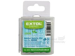 Baterie nabíjecí, 4 ks, AAA (HR03), 1,2V, 1000mAh, NiMh, Extol 42060