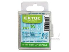 Baterie nabíjecí, 4 ks, AA (HR6), 1,2V, 2400mAh, NiMh, Extol 42061