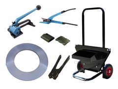 Sada ocelové vázací pásky, napínače, odvíječe, kleští, nůžek a kovových spon