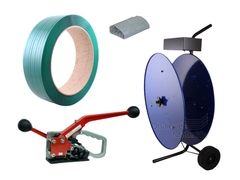 Sada PET vázací pásky, páskovače, odvíječe a ocelových spon, šíře 16 mm