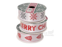 Stuha dárková bílá, 25mm x 2,7m, různý motiv