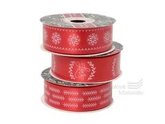 Stuha dárková červená, 25mm x 2,7m, různý motiv