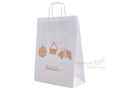 Taška vánoční, Perníčky 24*11*33 cm, bílý kraftový papír 90g
