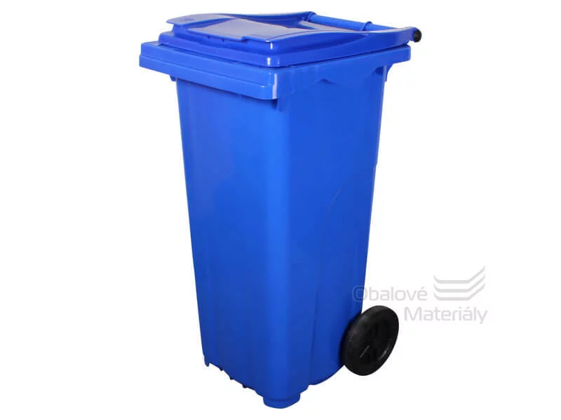 Plastová popelnice 120 l, modrá, s kolečky
